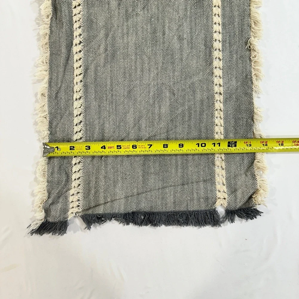 Table Runner Gray Cotton Macrame Lace Fringe Boho Farmhouse 91x13 Gray